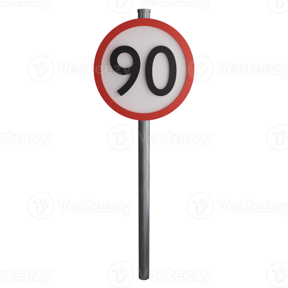 90 maximum speed limit sign on the road clipart flat design icon isolated on transparent background, 3D render road sign and traffic sign concept png