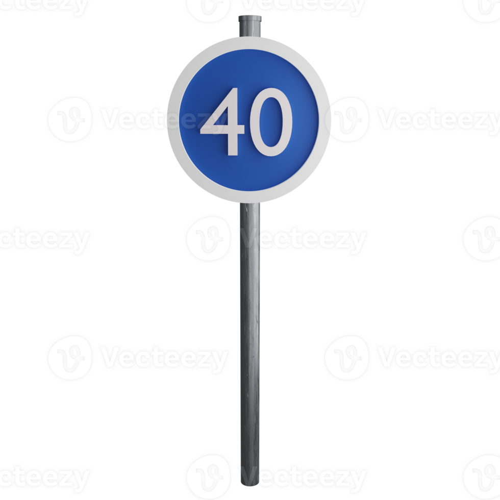 40 minimum speed limit sign on the road clipart flat design icon isolated on transparent background, 3D render road sign and traffic sign concept png