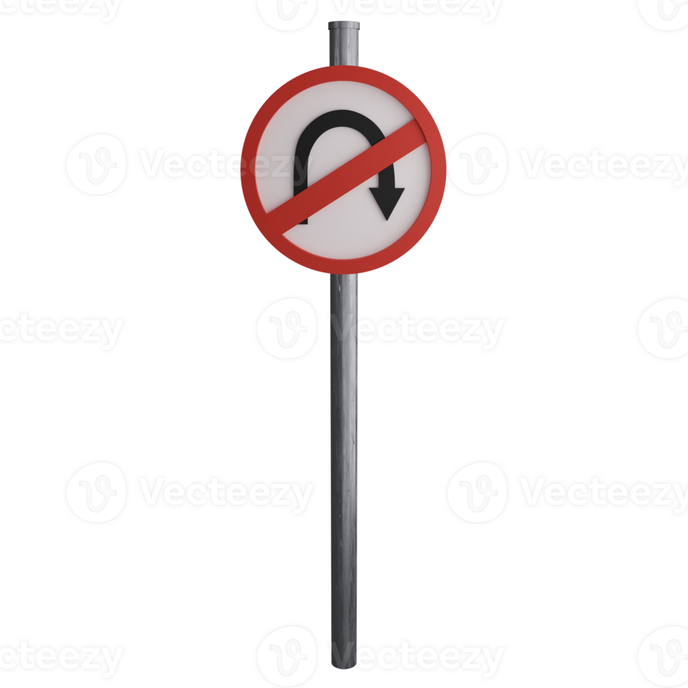 No U turn right sign on the road clipart flat design icon isolated on transparent background, 3D render road sign and traffic sign concept png