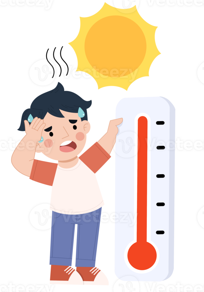 Illustration of a little boy with a hot temperature png