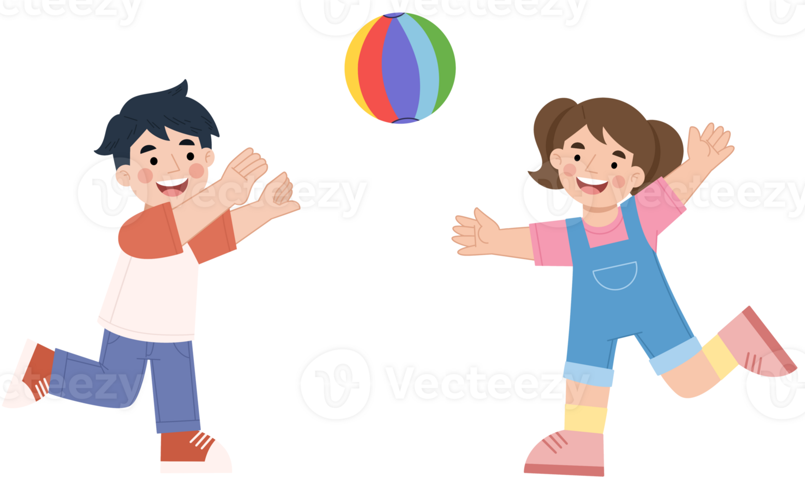 Illustration of a boy and girl playing throwing a ball png