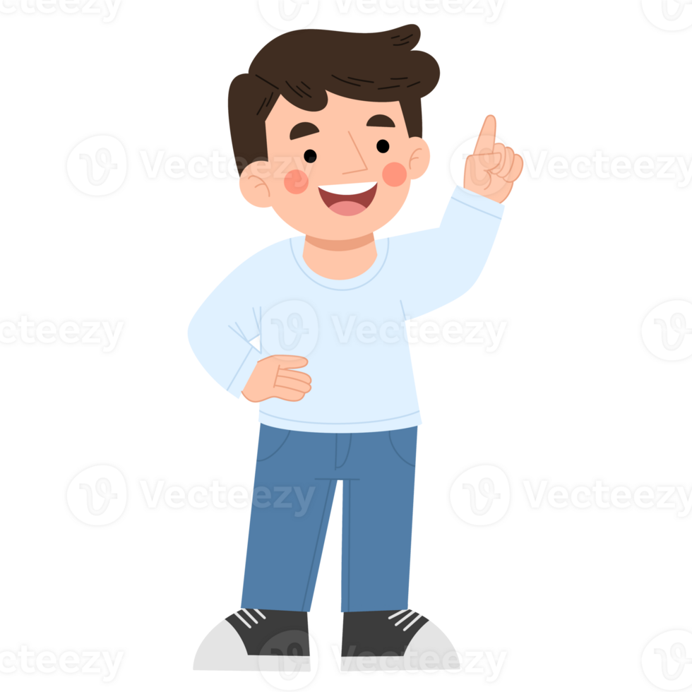 Illustration of a boy pointing his hand up png