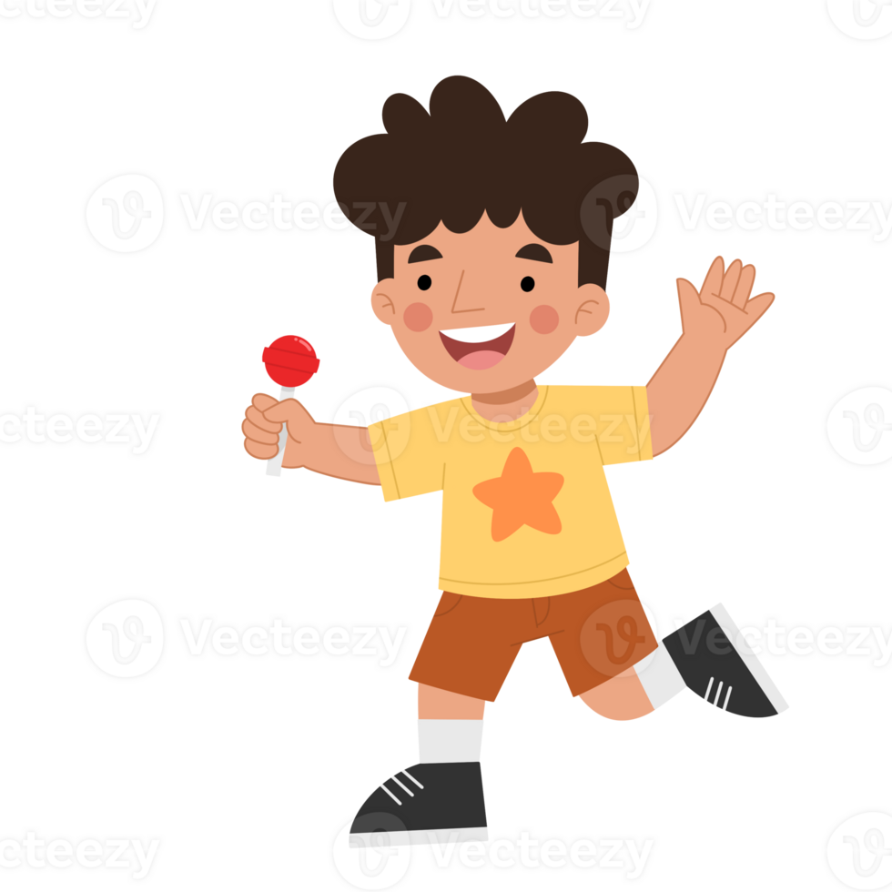 Illustration of a little boy holding a lollipop png