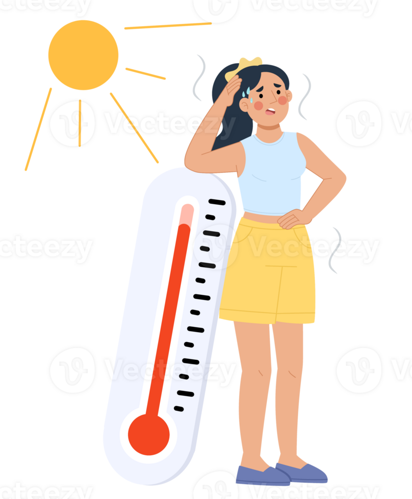 Illustration of a woman with a hot temperature png