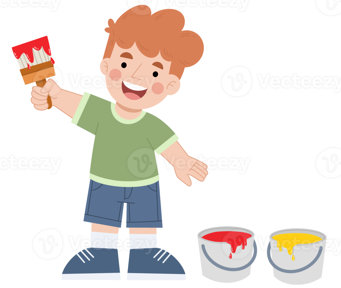 Illustration of little boy coloring artwork png
