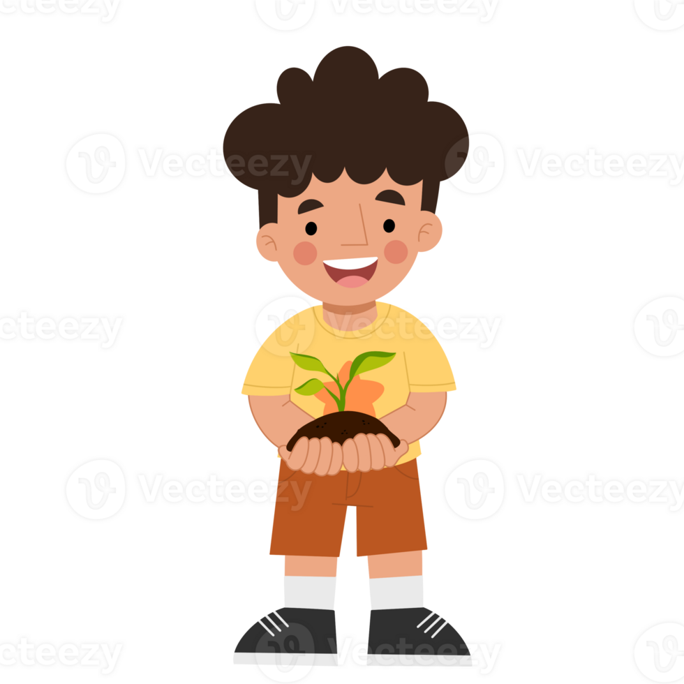 Illustration of a little boy saving the environment png