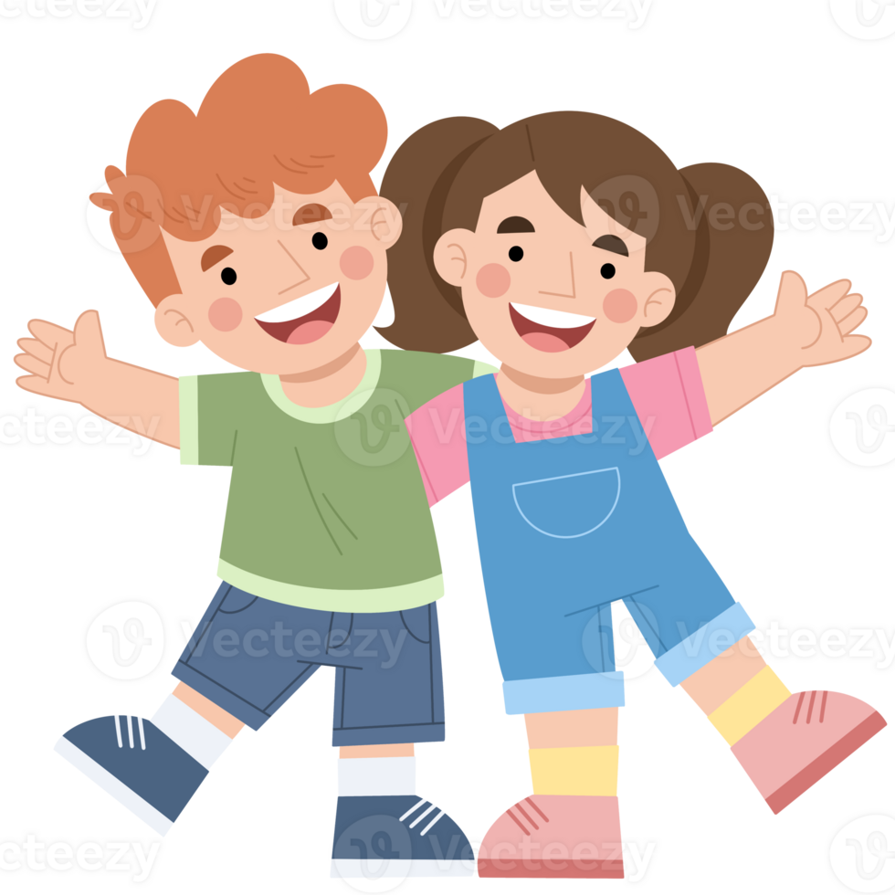 Illustration of a little boy and girl hugging png