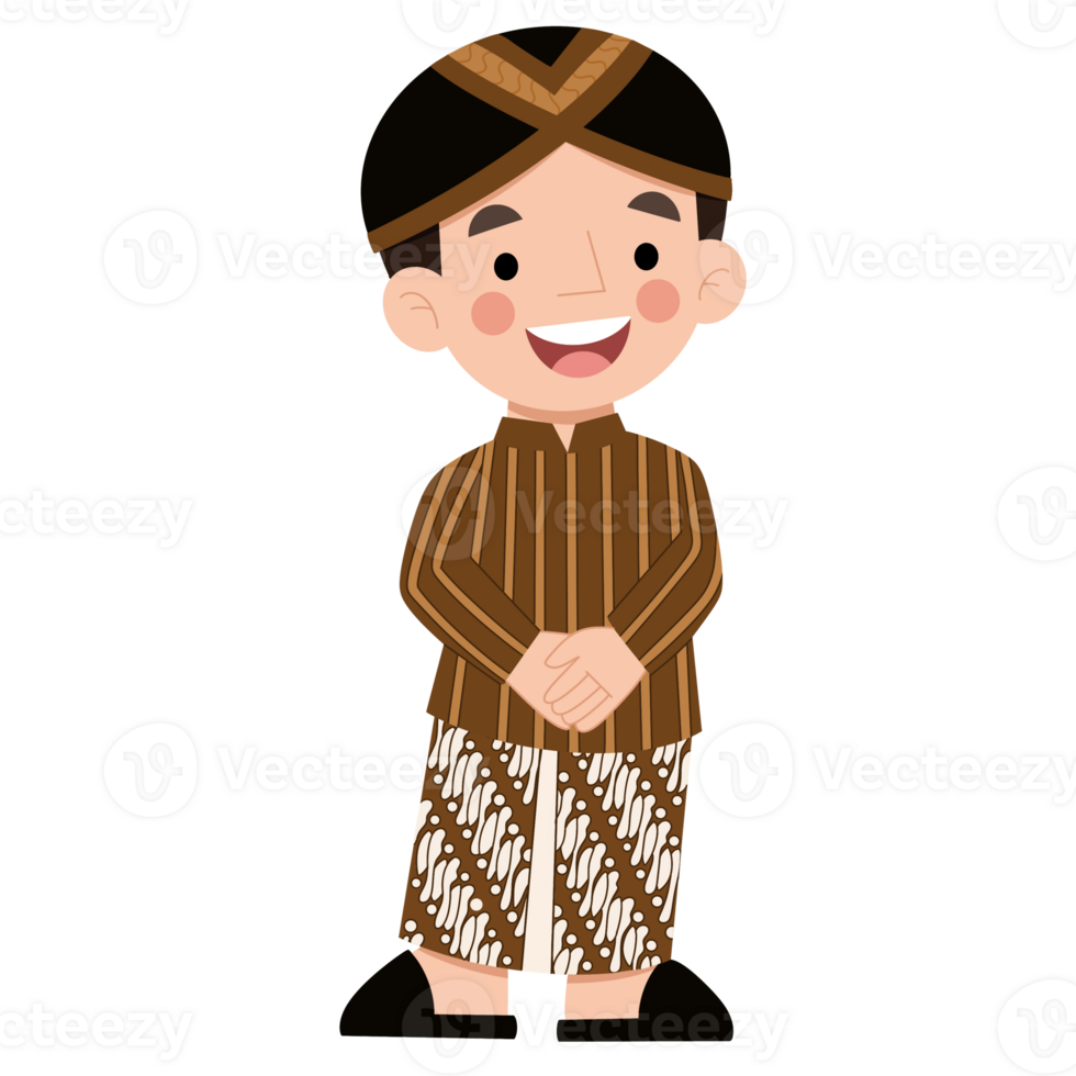 Illustration of a little boy in traditional Javanese costume png