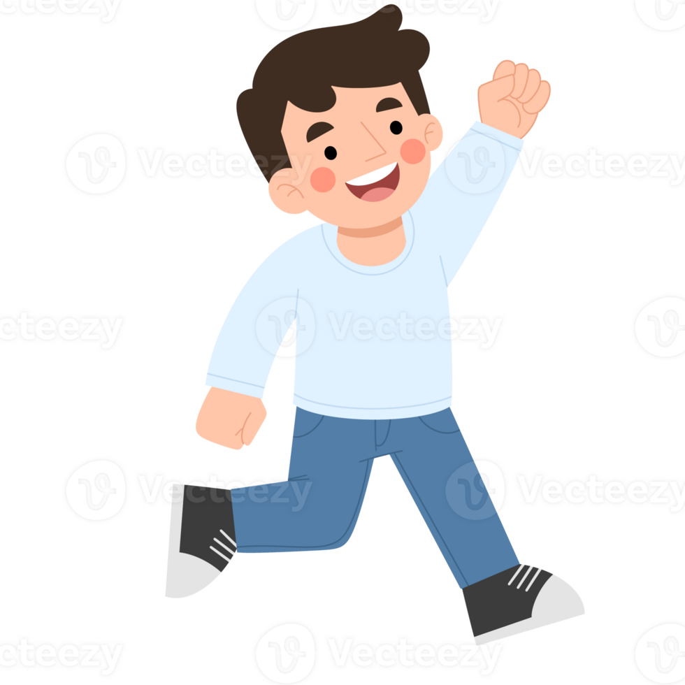 Illustration of a boy jumping and feeling happy png