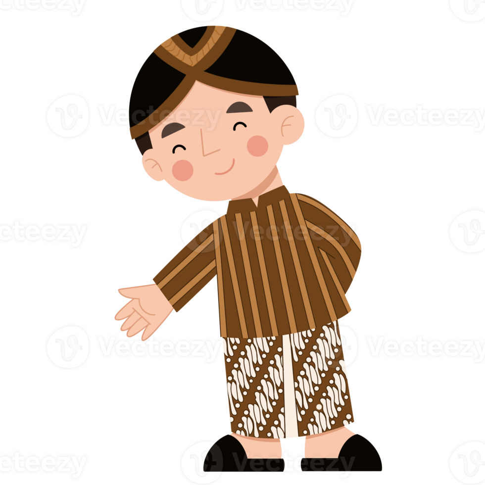 Illustration of a little boy in traditional Javanese costume png