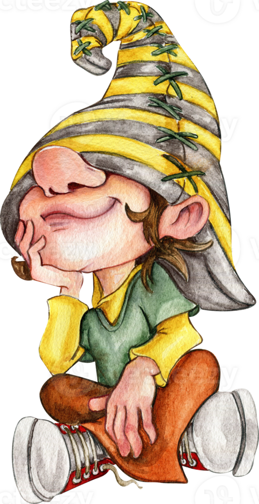 Watercolor hand drawn cute Nordic Scandinavian gnome. png