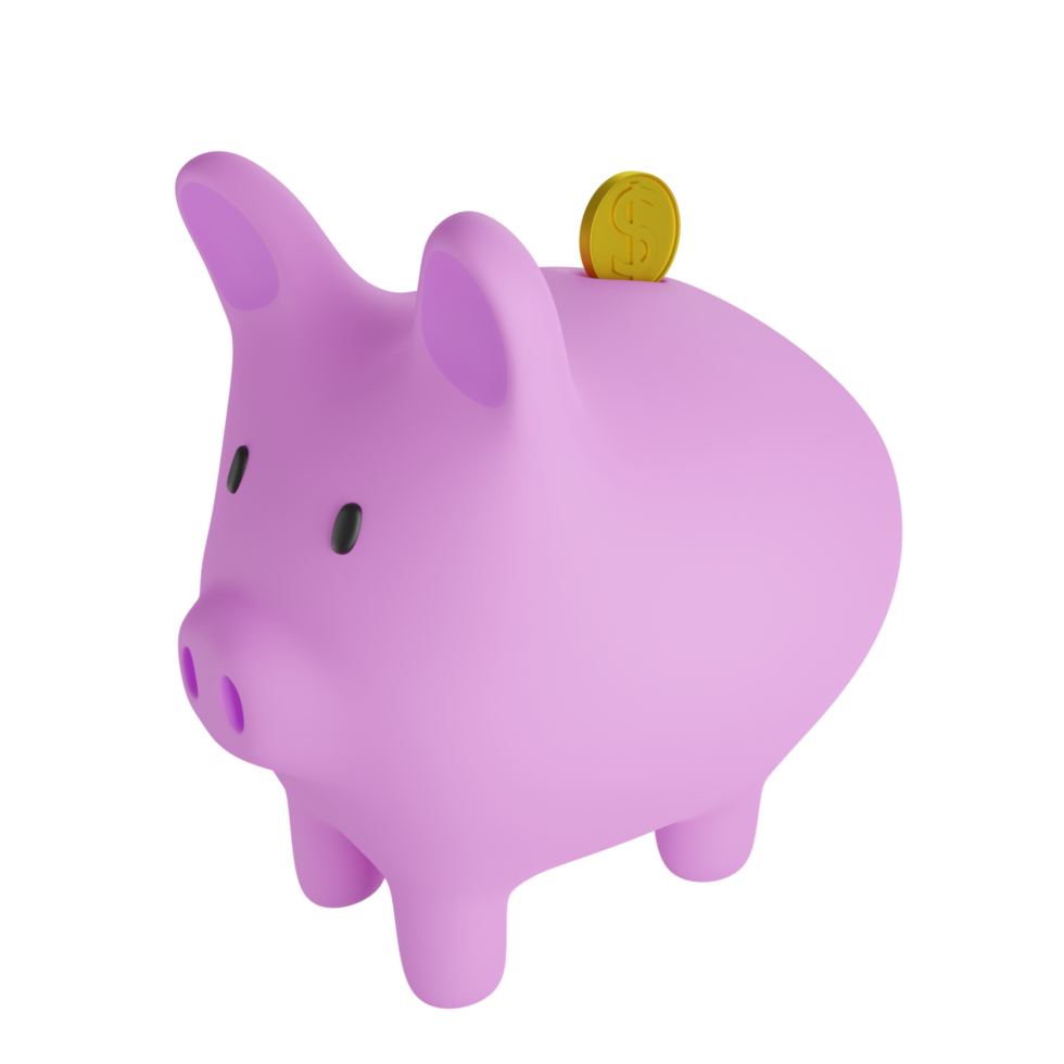 Pink piggy bank with pound coin 3d illustration png