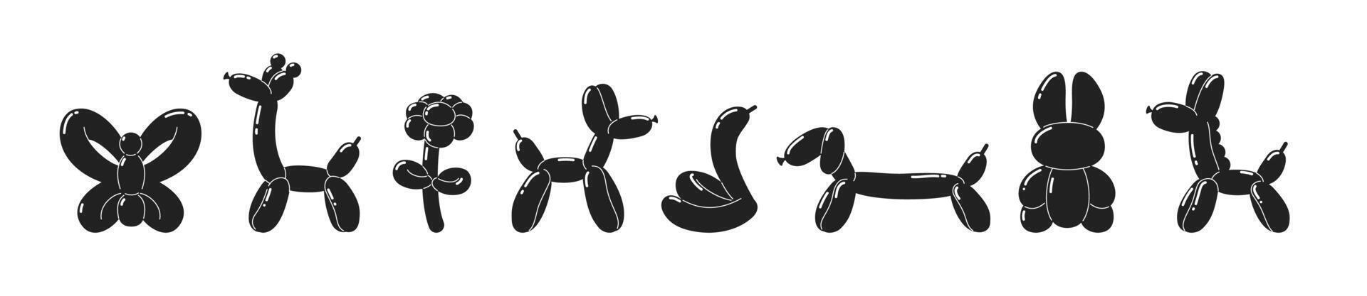 Balloon animals collection. Black and white vector illustration in retro y2k style.