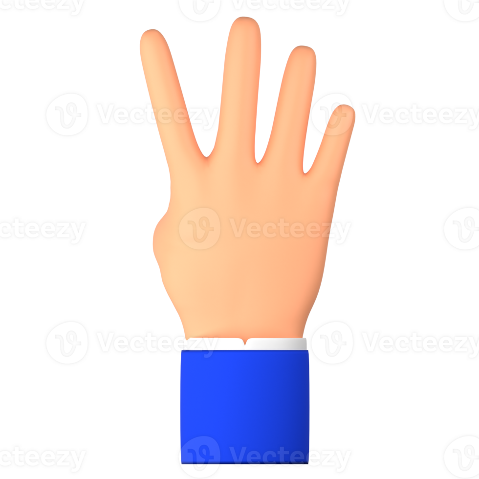 Hand Punkte zu das Anzahl von vier 3d Illustration png