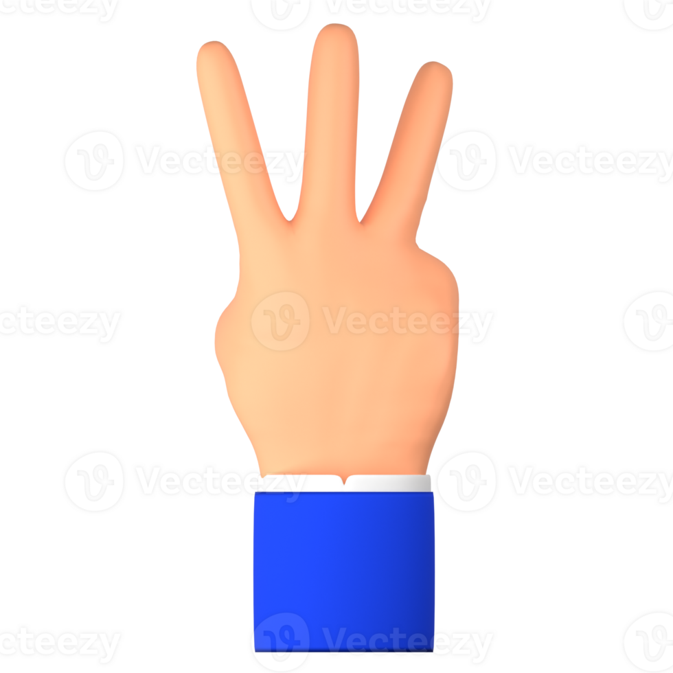 Hand Punkte zu das Anzahl von drei 3d Illustration png