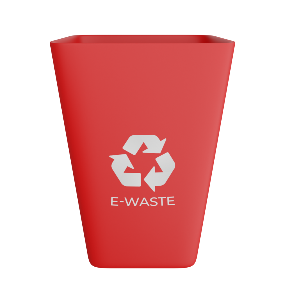 3D illustration of a red trash can with electronic waste symbols png
