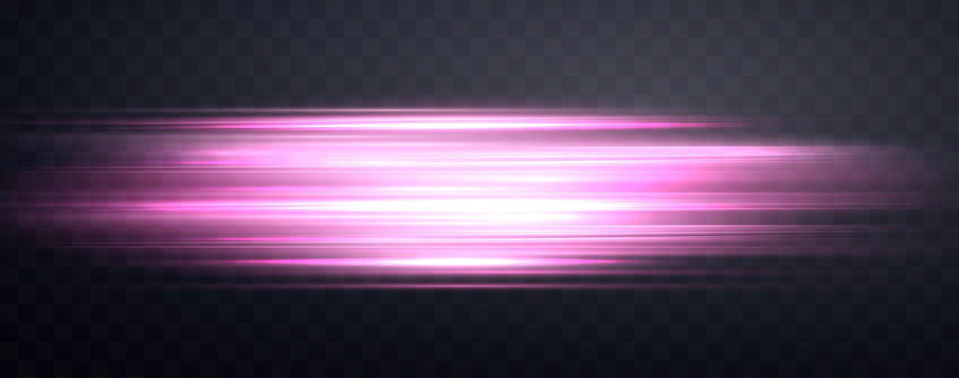 Speed rays, velocity light neon flow, zoom in motion effect, pink glow speed lines, colorful light trails, stripes. Abstract background, vector illustration.