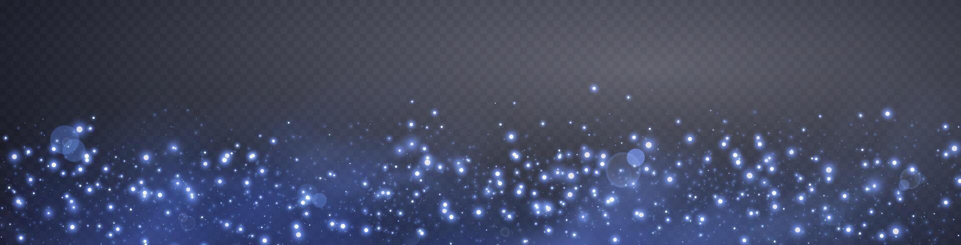 Blue glittering dots, particles, stars magic sparks. Glow flare light effect. Blue luminous points. Vector particles