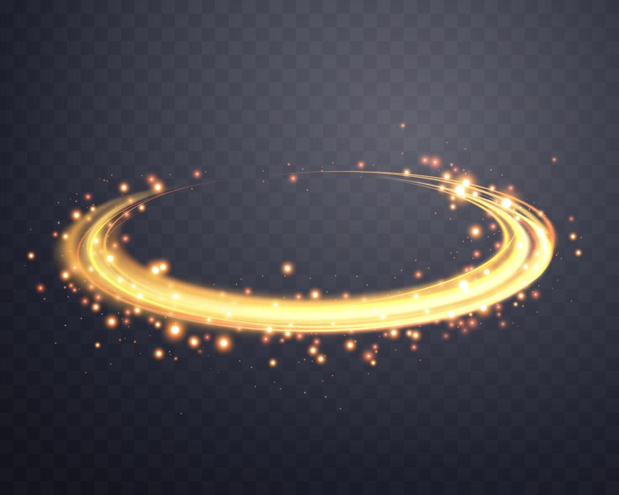 Orange magic ring with glowing. Neon realistic energy flare halo ring. Abstract light effect on a dark background. Vector illustration.