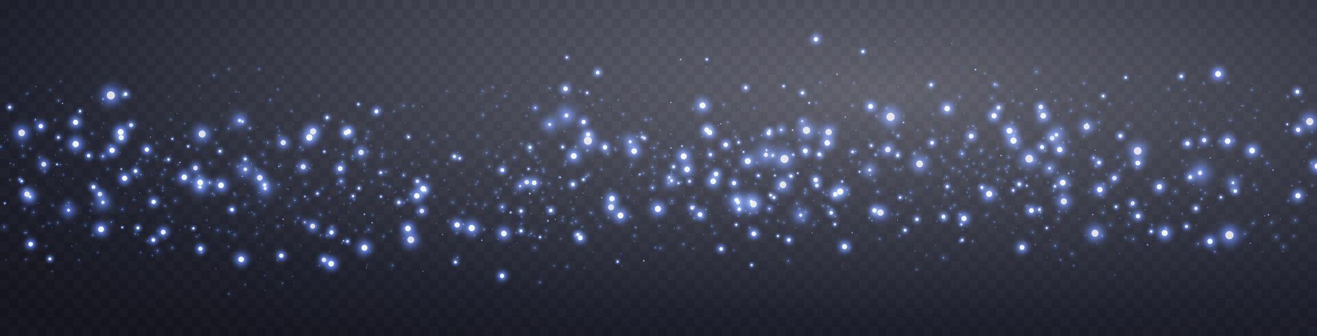 Blue glittering dots, particles, stars magic sparks. Glow flare light effect. Blue luminous points. Vector particles