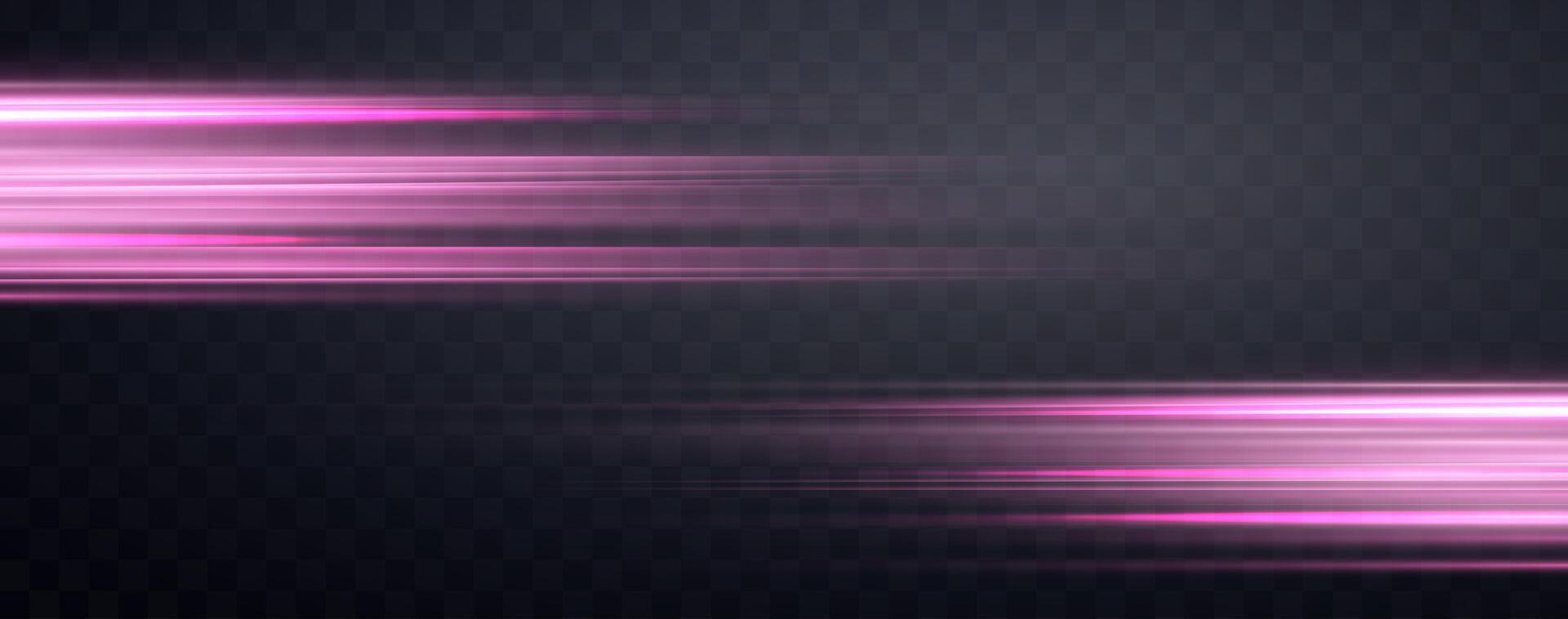 Speed rays, velocity light neon flow, zoom in motion effect, pink glow speed lines, colorful light trails, stripes. Abstract background, vector illustration.