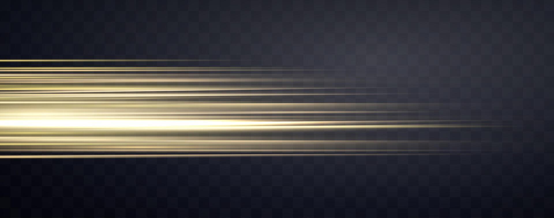 Speed rays, velocity light neon flow, zoom in motion effect, gold glow speed lines, colorful light trails, stripes. Abstract background, vector illustration.