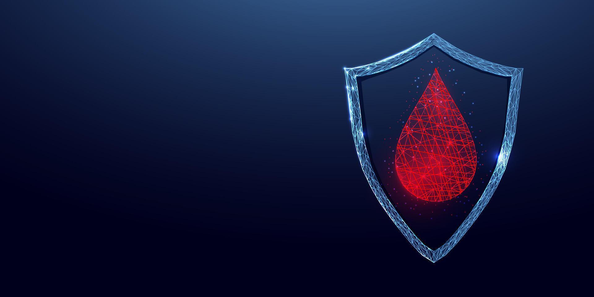 Blood drop. World blood donors day concept. Banner template with glowing low poly. Futuristic modern abstract. Vector illustration.