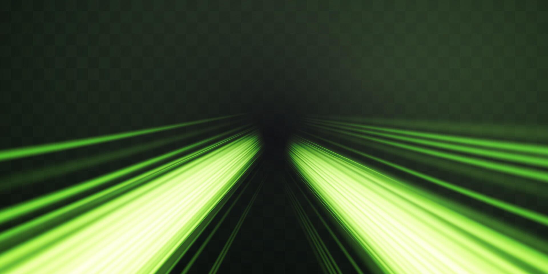 Radial speed rays, light neon flow, zoom in motion effect, green glow speed lines, colorful light trails, perspective stripes Abstract background, vector illustration.