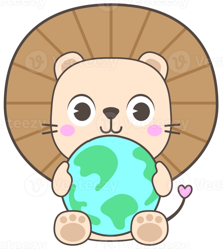 World Earth Day Cute Hand Drawn world lion day png