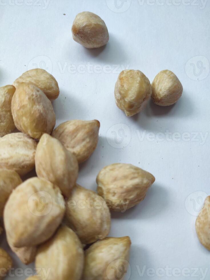 Candlenut or kukui as one of the important cooking ingredients in Indonesia isolated on a white background photo