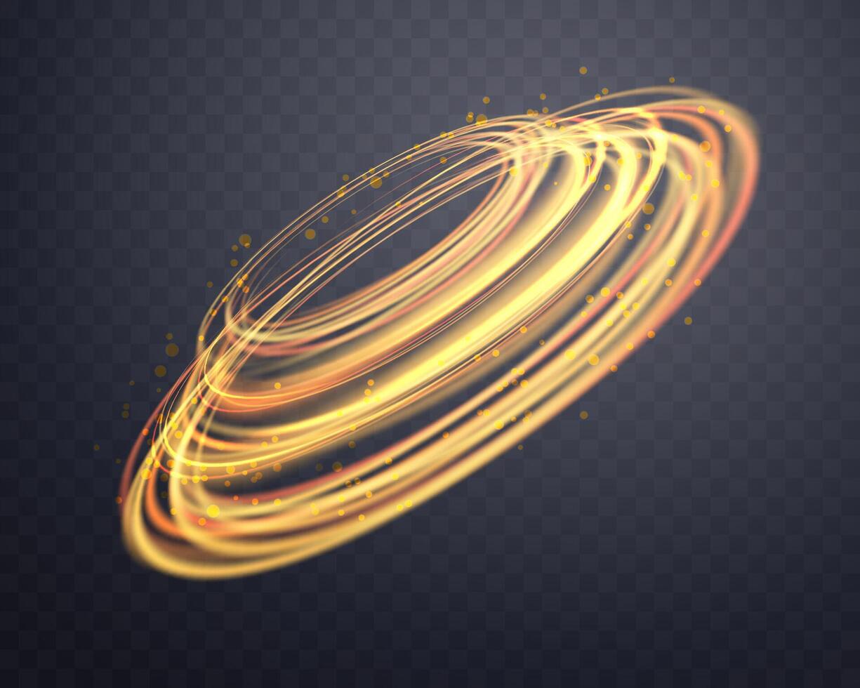 Orange magic glowing ring. Neon realistic energy flare halo ring. Abstract light effect on a dark background. Vector illustration.