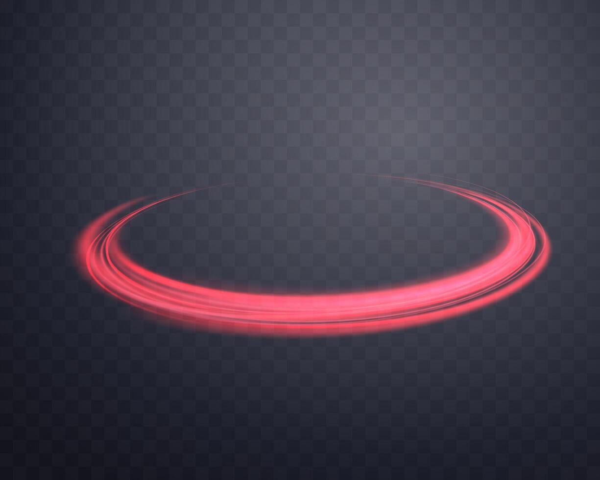Red magic ring with glowing. Neon realistic energy flare halo ring. Abstract light effect on a dark background. Vector illustration.