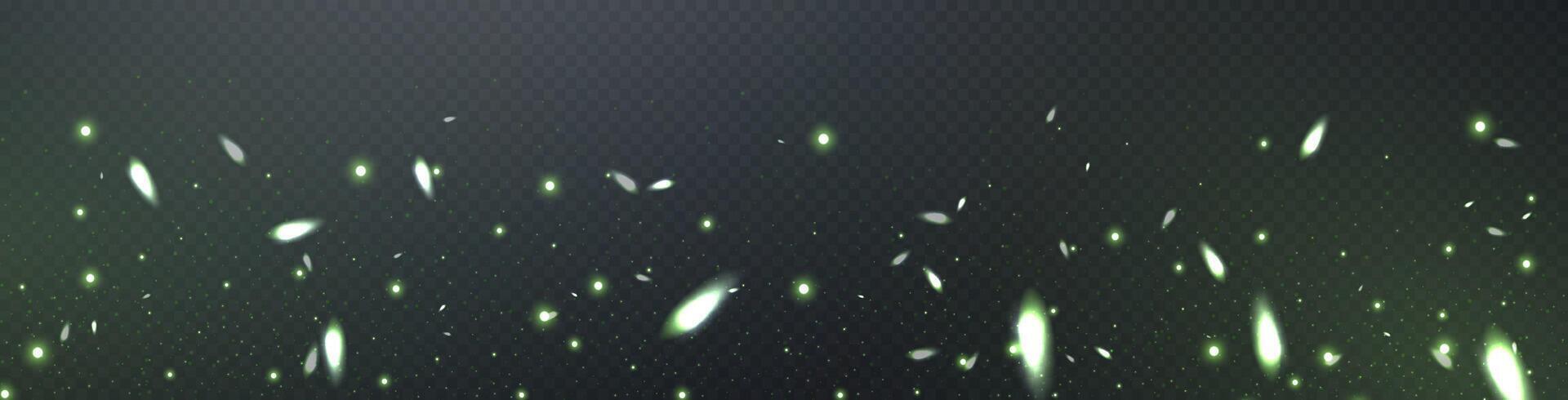 verde reluciente puntos, partículas, estrellas magia chispas. polvo nube llamarada ligero efecto. verde luminoso puntos con fumar. vector partículas