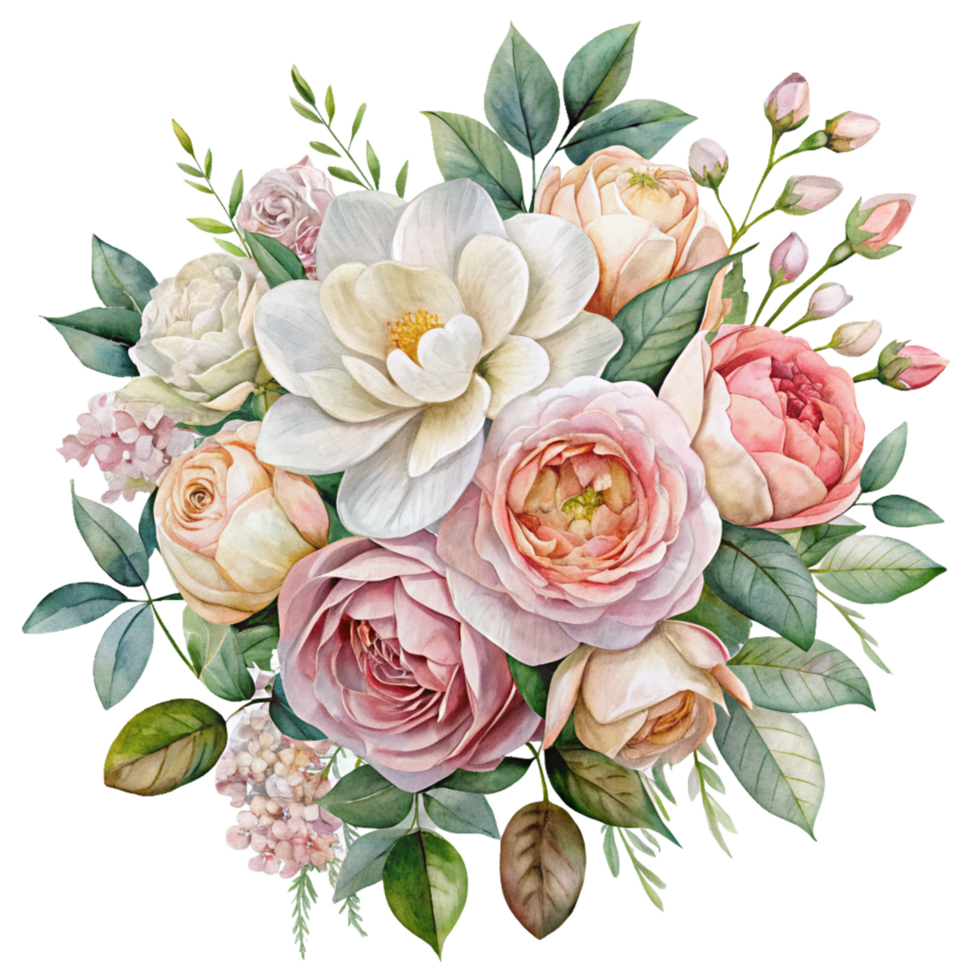 AI generated Aesthetic watercolor of flower bouquet clipart, isolated no background png