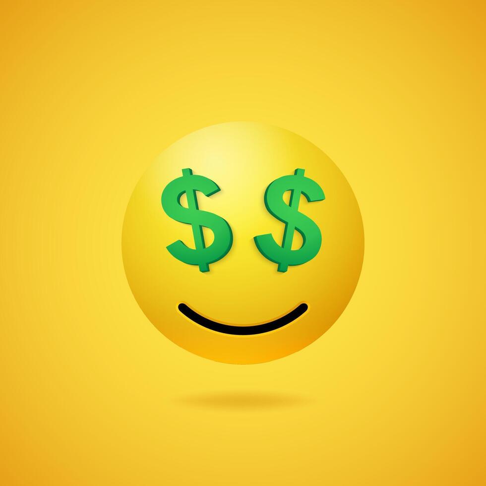 sonriente Rico emoticon con dólar firmar ojos vector