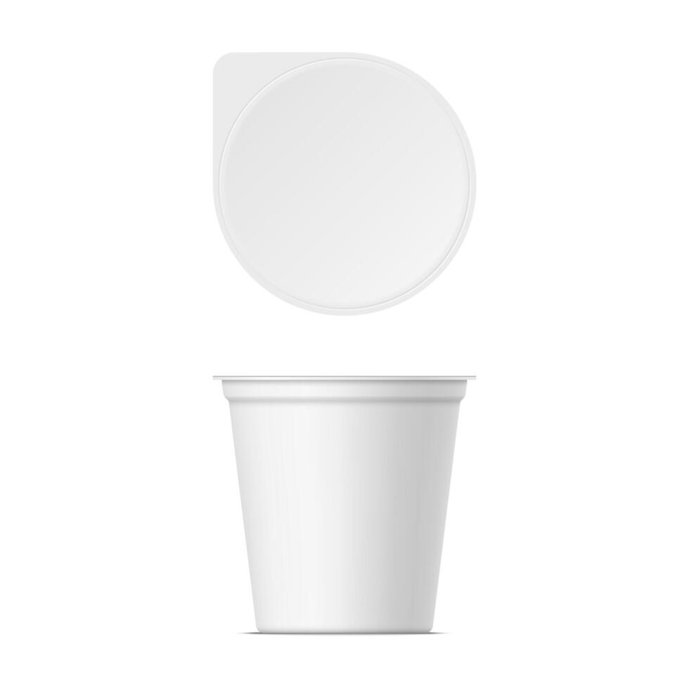 Mockup of plastic yogurt container with lid vector