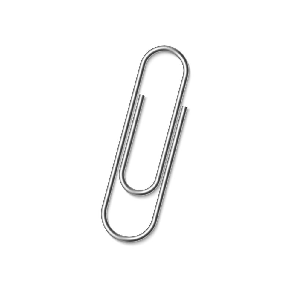 Single silver metallic realistic paper clip vector