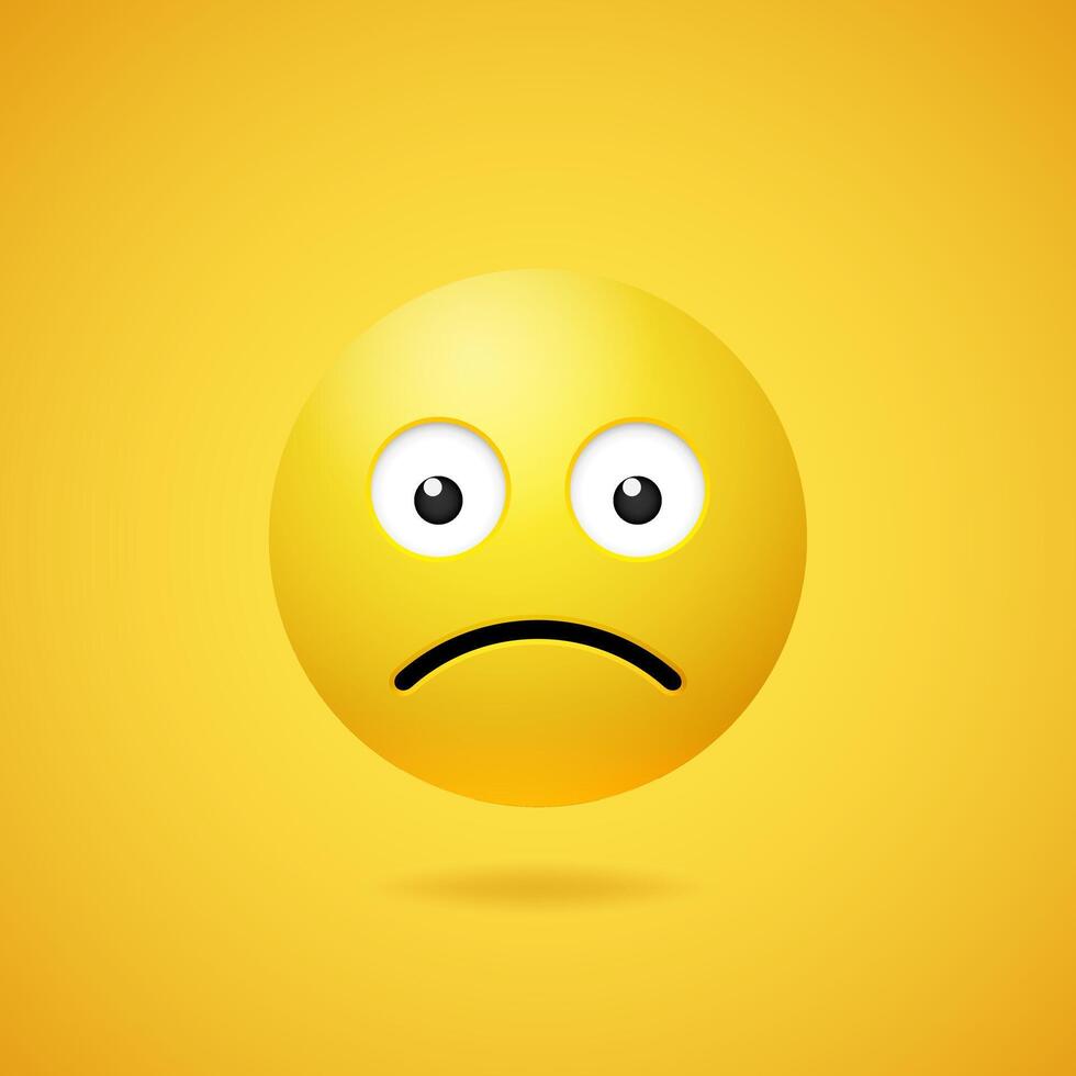 Unhappy sad emoticon with opened eyes and mouth vector