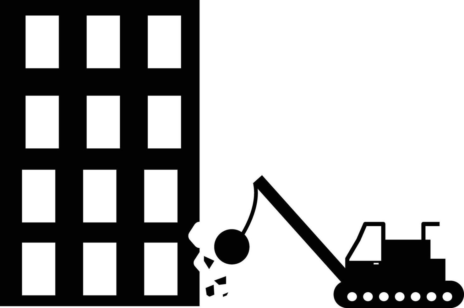 destruido edificio icono. demolición trabajador demoler edificio signo. demolición símbolo. plano estilo. vector