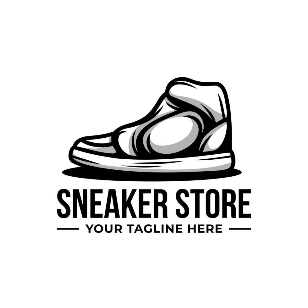 Sneaker Shoes Footwear store black and white logo template vector