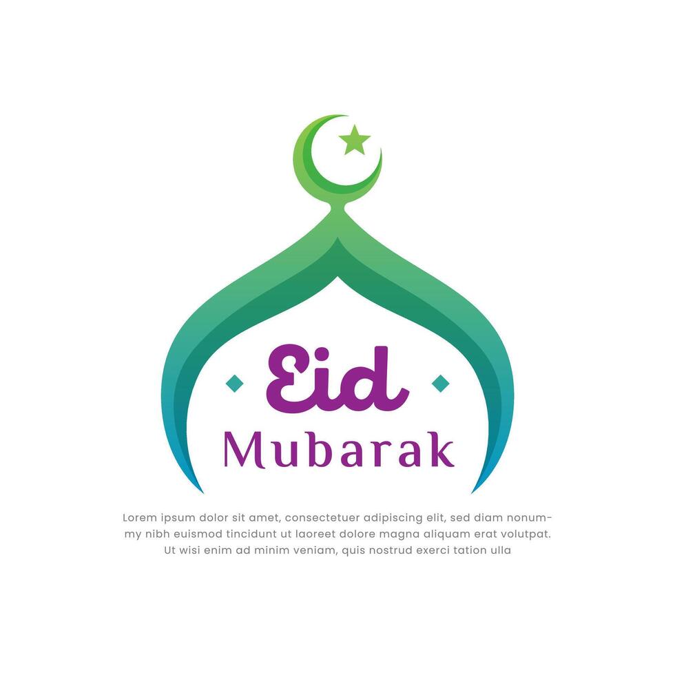 Eid mubarak vector design greeting card, social media poster, background eid al fitr illustration with mosque, crescent moon and star