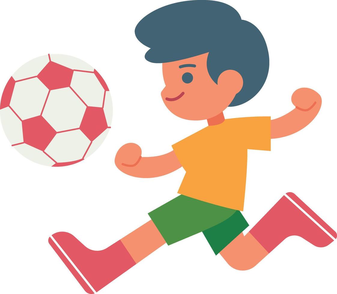 contento niño jugando deporte fútbol plano Arte vector ilustración