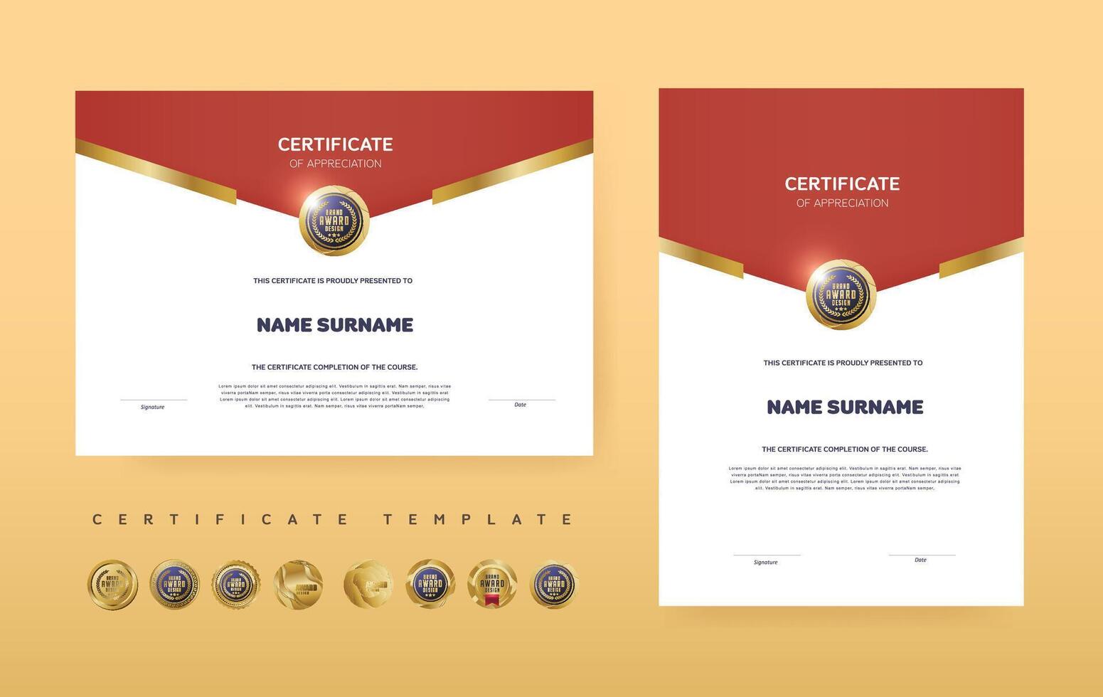 Certificate of appreciation or Award diploma template design and vector golden Luxury premium badges