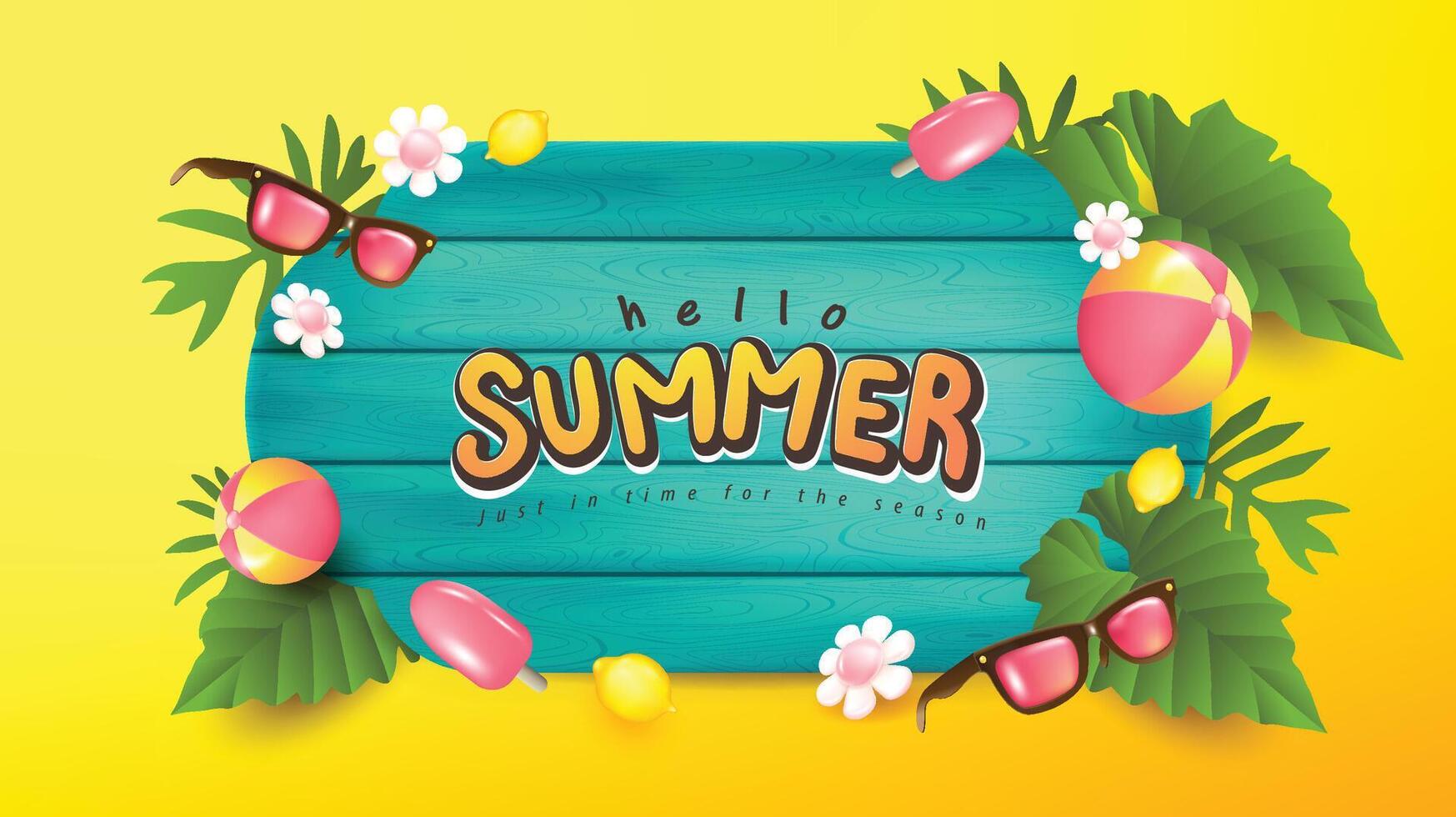 Summer promotion poster banner with summer tropical beach vibes background vector