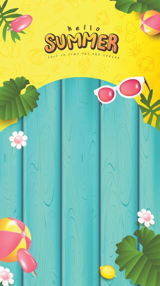 Summer promotion poster banner with summer tropical beach vibes background and copy space vector