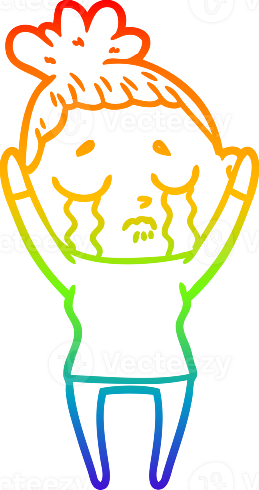 rainbow gradient line drawing of a cartoon crying woman png