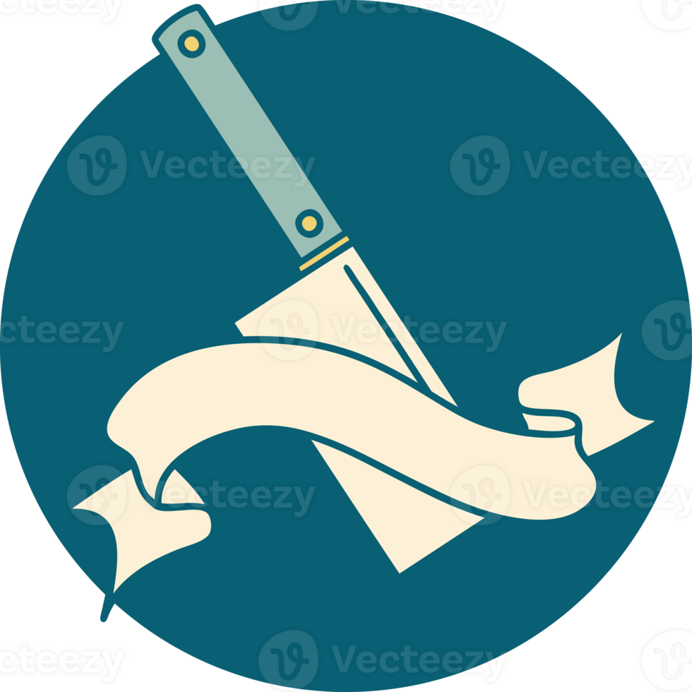 tattoo style icon with banner of a meat cleaver png