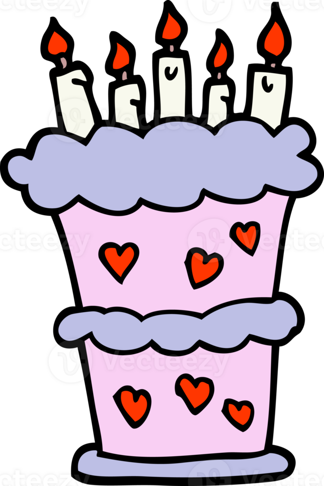 hand drawn doodle style cartoon birthday cake png