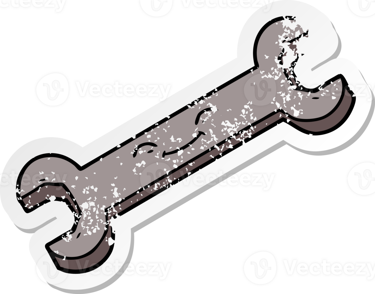 distressed sticker of a cartoon spanner png