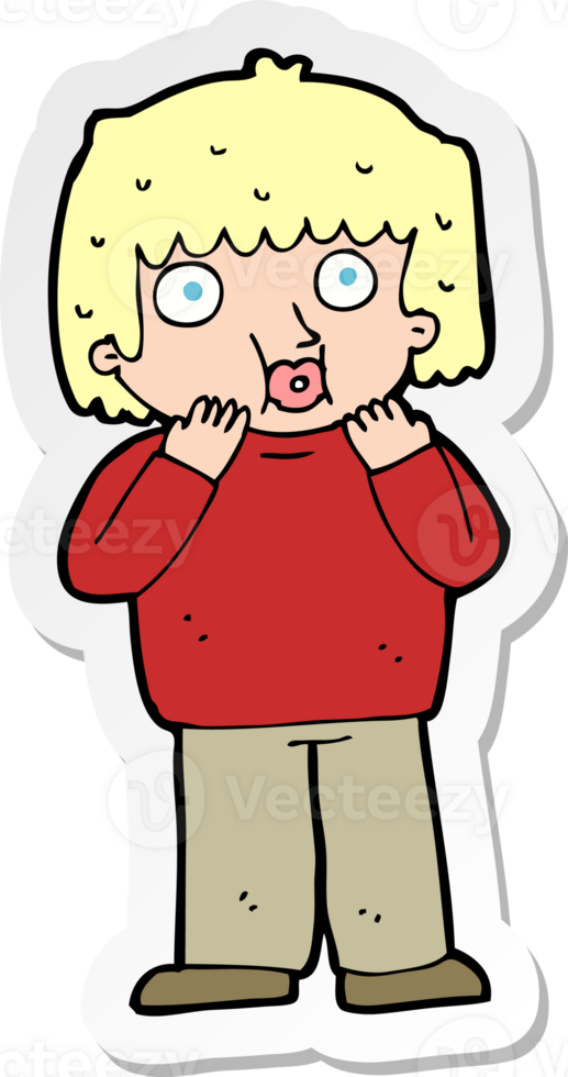 sticker of a cartoon worried boy png